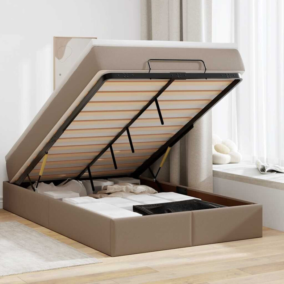 vidaXL Ottoman bed met matras 120x190 cm kunstleer cappuccinokleurig vidaXL Ottoman bed met matras 120x190 cm kunstleer cappuccinokleurig afbeelding 1