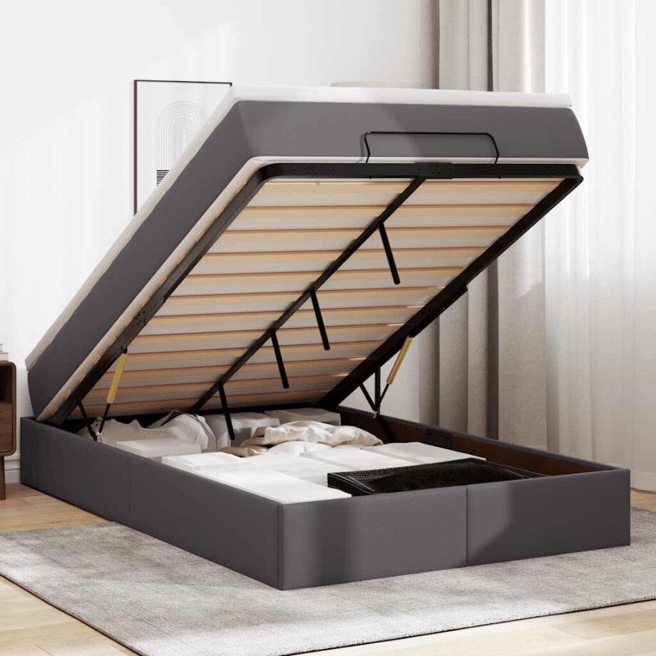 vidaXL Ottoman bed met matras 120x200cm kunstleer grijs afbeelding 1