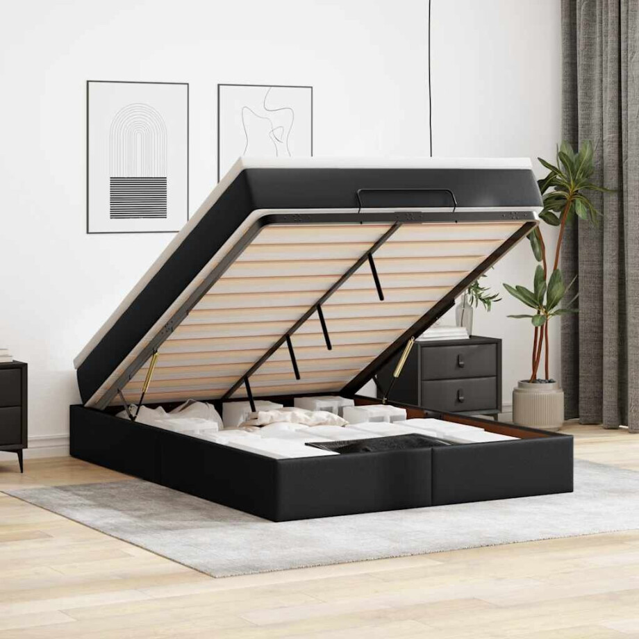 vidaXL Ottoman bed met matras 140x190cm kunstleer zwart afbeelding 1