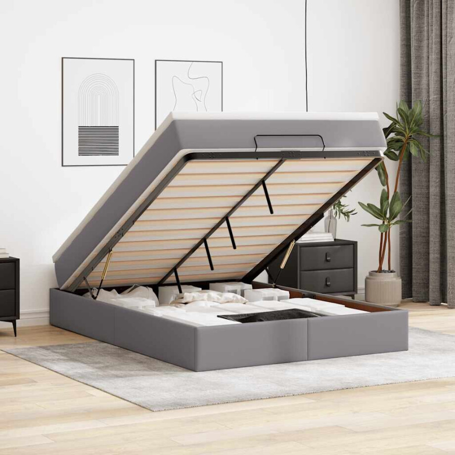 vidaXL Ottoman bed met matras 140x190cm kunstleer grijs vidaXL Ottoman bed met matras 140x190cm kunstleer grijs afbeelding 1