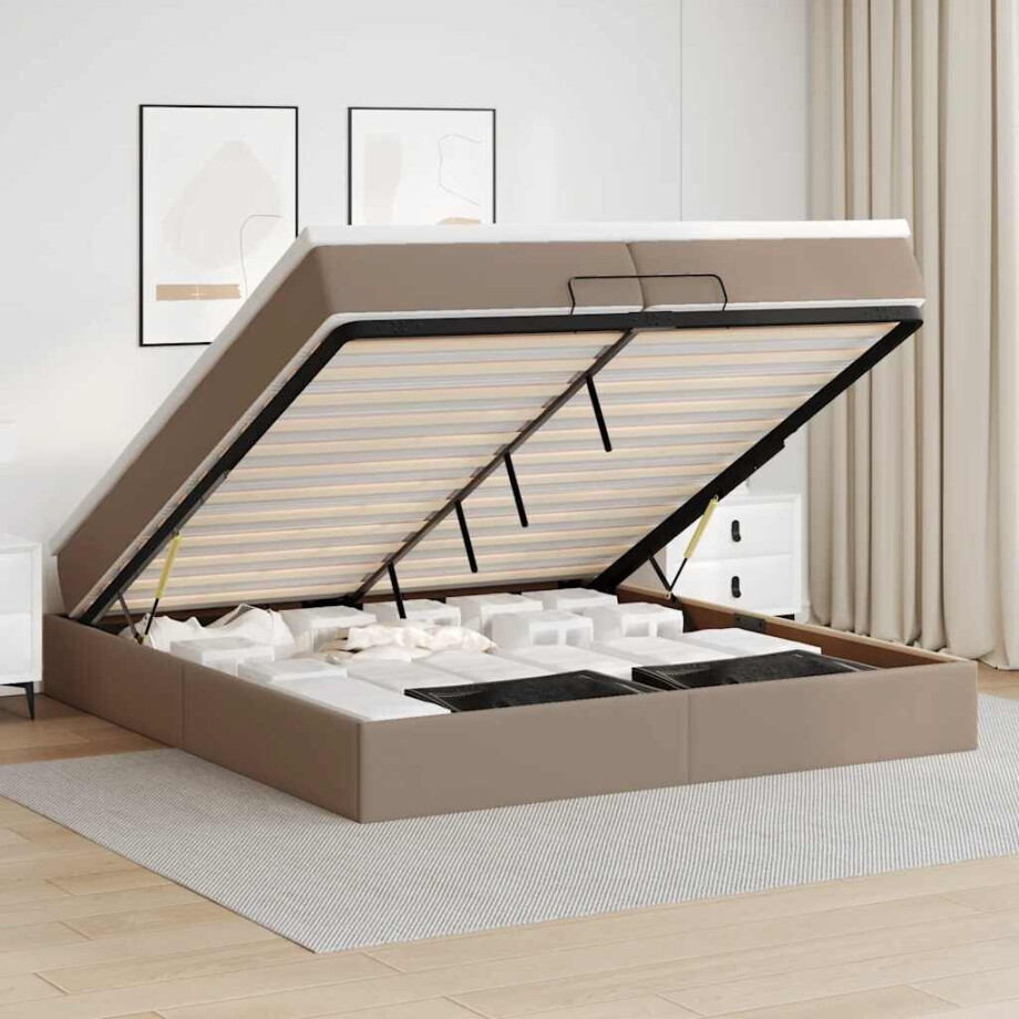 vidaXL Ottoman bed met matrassen 200x200cm kunstleer cappuccinokleurig afbeelding 1