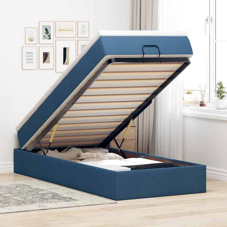 vidaXL Ottoman bed met matras 80x200cm stof blauw afbeelding 1