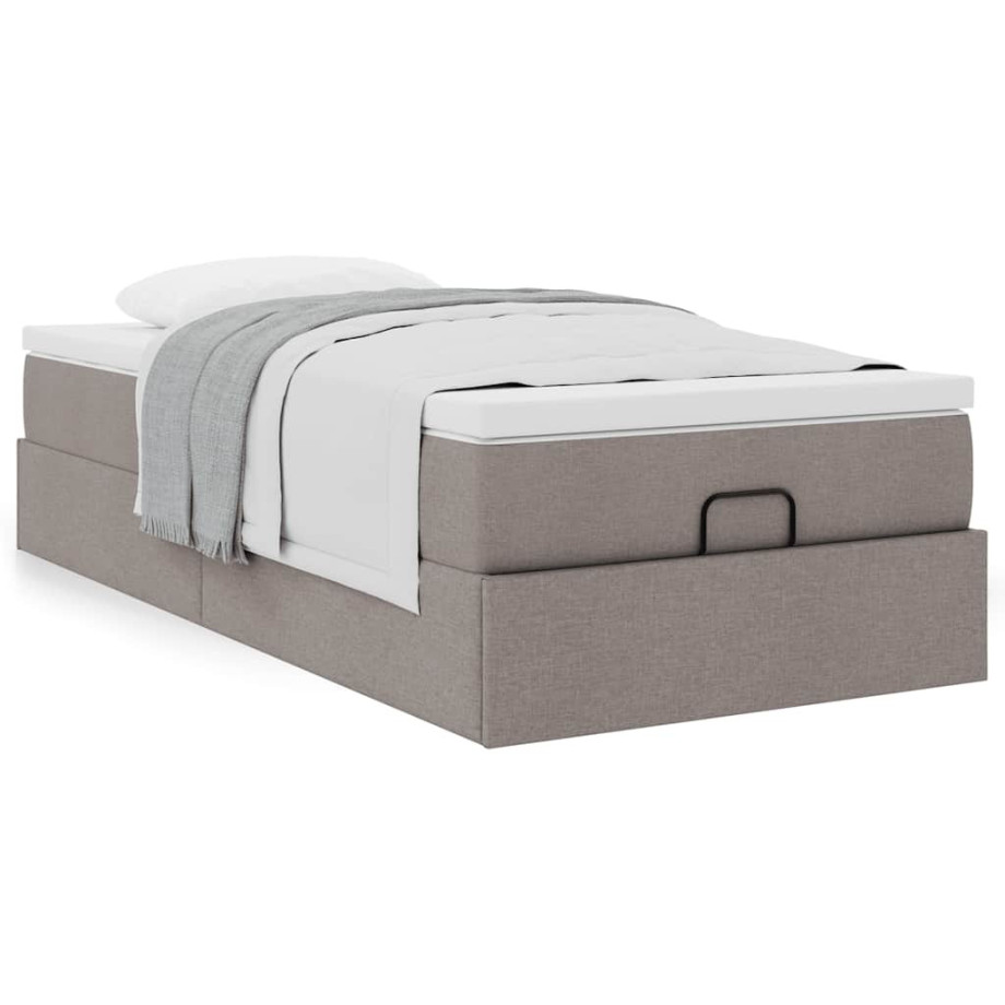 vidaXL Bedframe met matras 90x190cm stof taupe afbeelding 1