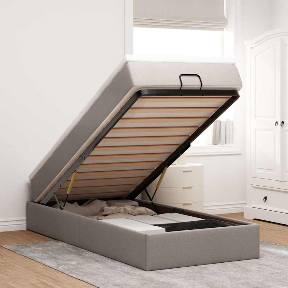 vidaXL Ottoman bed met matras 90x190cm stof taupe afbeelding 1