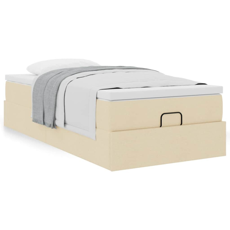 vidaXL Bedframe met matras 90x190cm stof crèmekleurig afbeelding 1