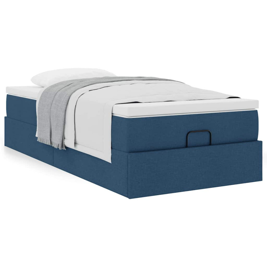 vidaXL Bedframe met matras 90x200cm stof blauw afbeelding 1