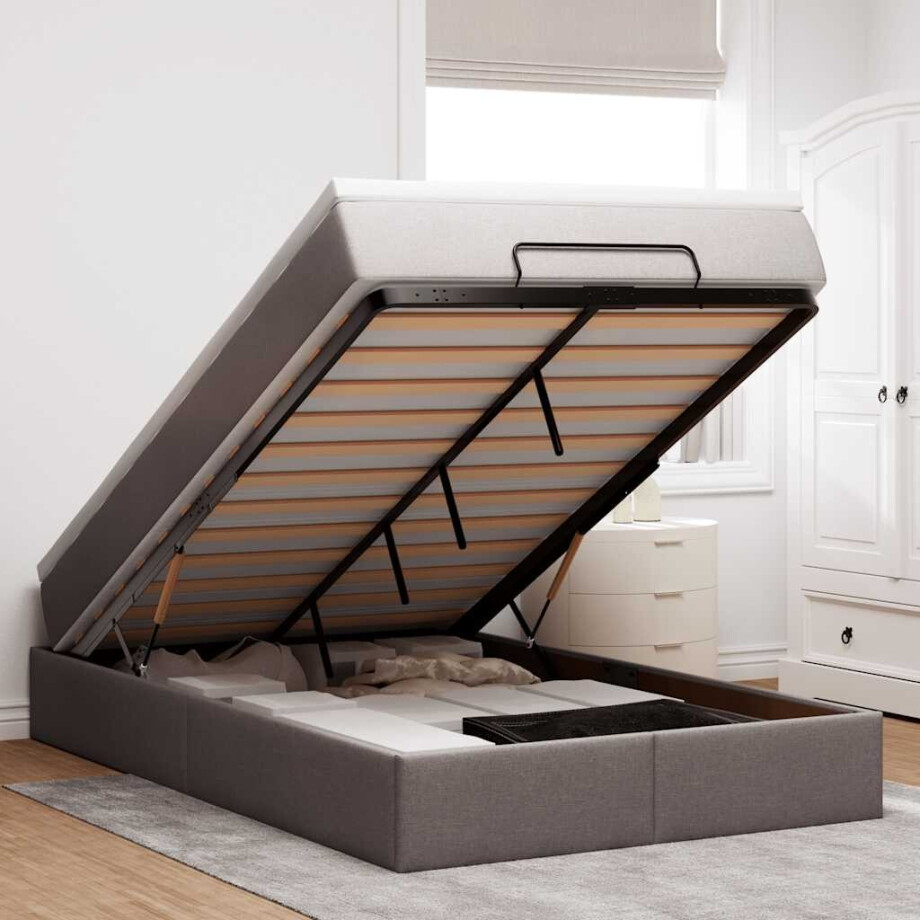 vidaXL Ottoman bed met matras 120x190 cm stof taupe afbeelding 1