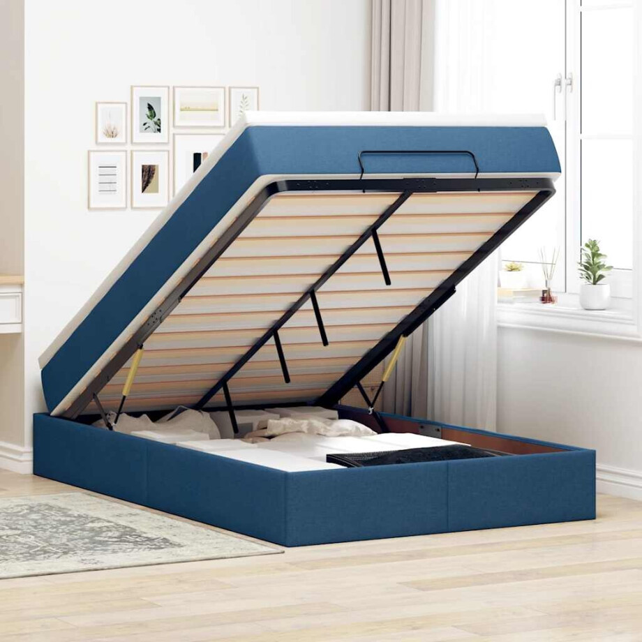 vidaXL Ottoman bed met matras 120x200cm stof blauw afbeelding 1