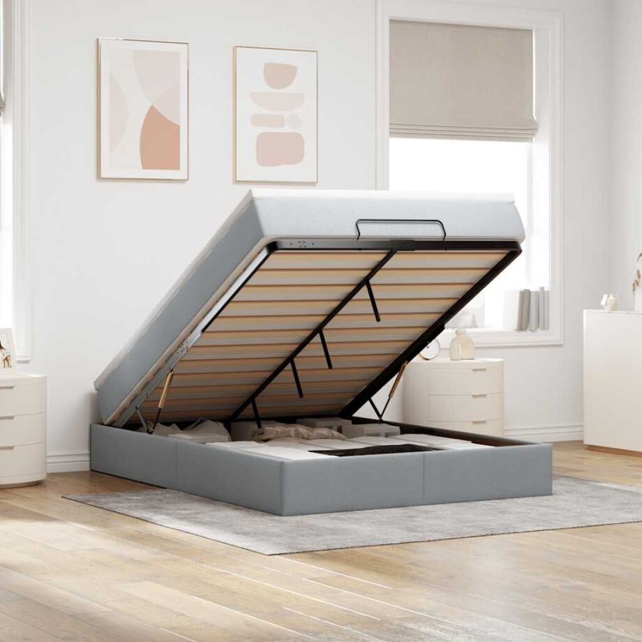 vidaXL Ottoman bed met matras 140x190cm stof lichtgrijs afbeelding 1