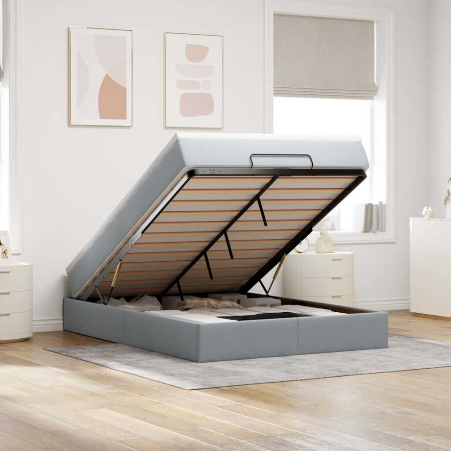 vidaXL Ottoman bed met matras 140x200cm stof lichtgrijs afbeelding 1