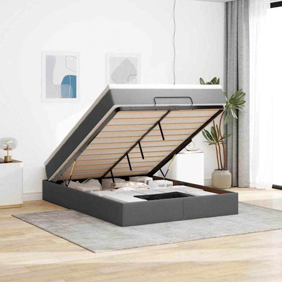 vidaXL Ottoman bed met matras 140x200cm stof donkergrijs afbeelding 1