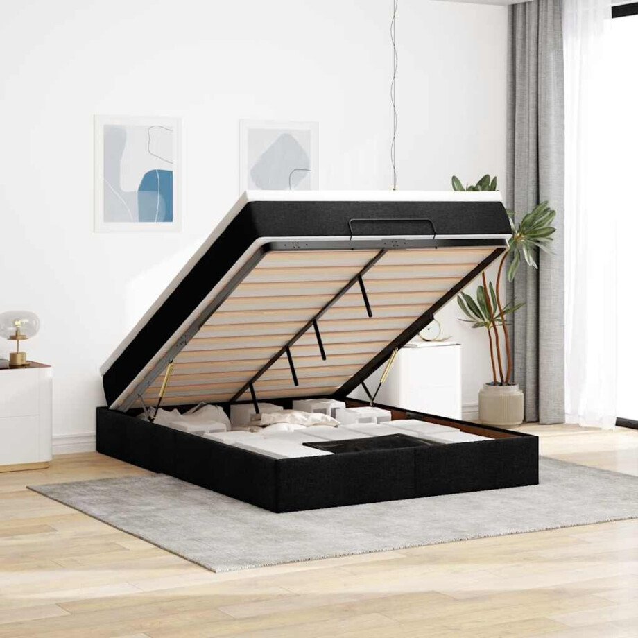 vidaXL Ottoman bed met matras 140x200cm stof zwart afbeelding 1