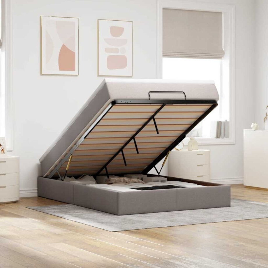 vidaXL Ottoman bed met matras 140x200cm stof taupe vidaXL Ottoman bed met matras 140x200cm stof taupe afbeelding 1