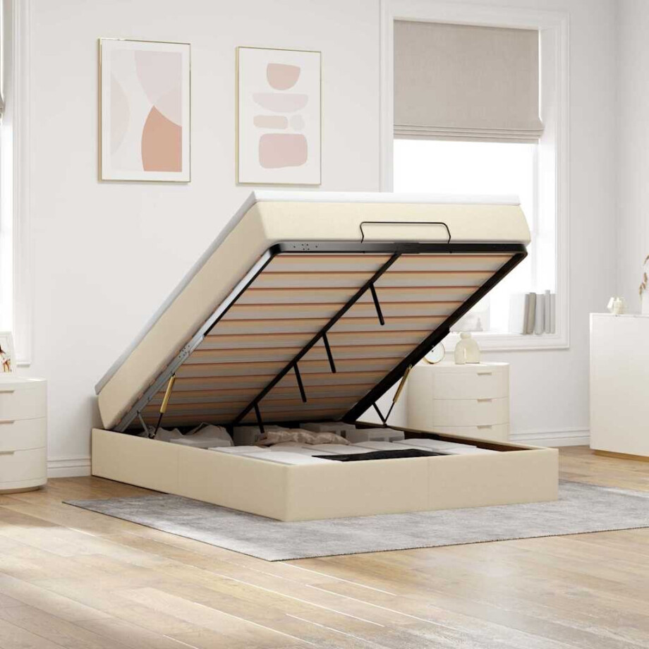 vidaXL Ottoman bed met matras 140x200cm stof crèmekleurig afbeelding 1