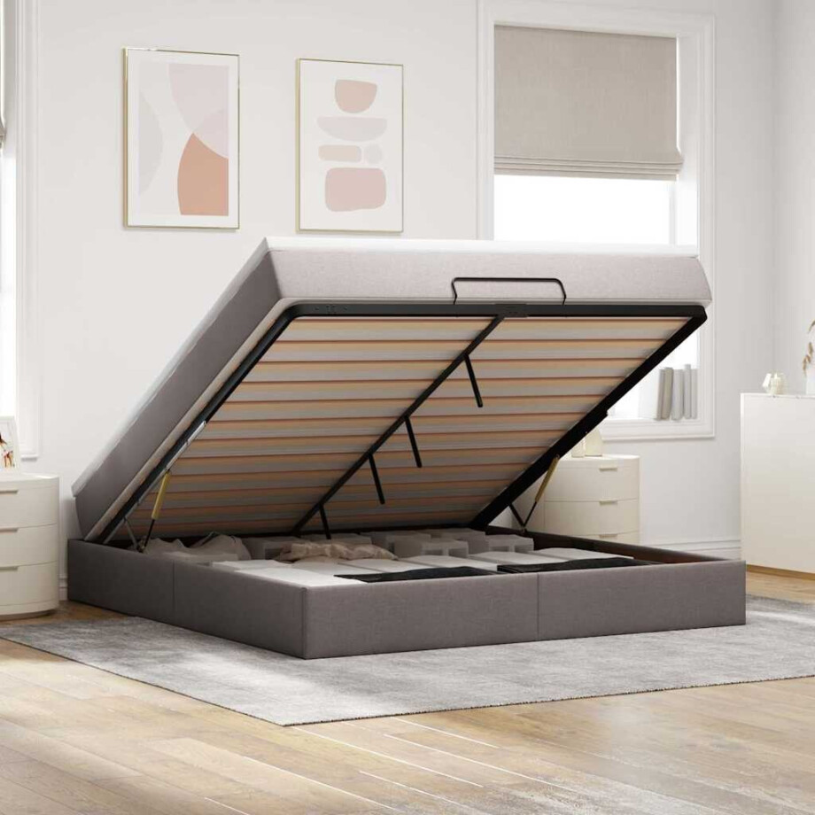 vidaXL Ottoman bed met matras 160x200cm stof taupe vidaXL Ottoman bed met matras 160x200cm stof taupe afbeelding 1