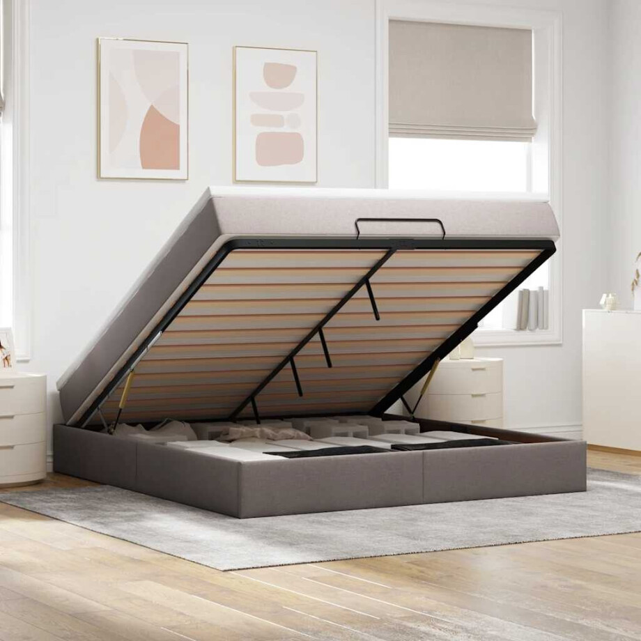 vidaXL Ottoman bed met matras 180x200cm stof taupe afbeelding 1