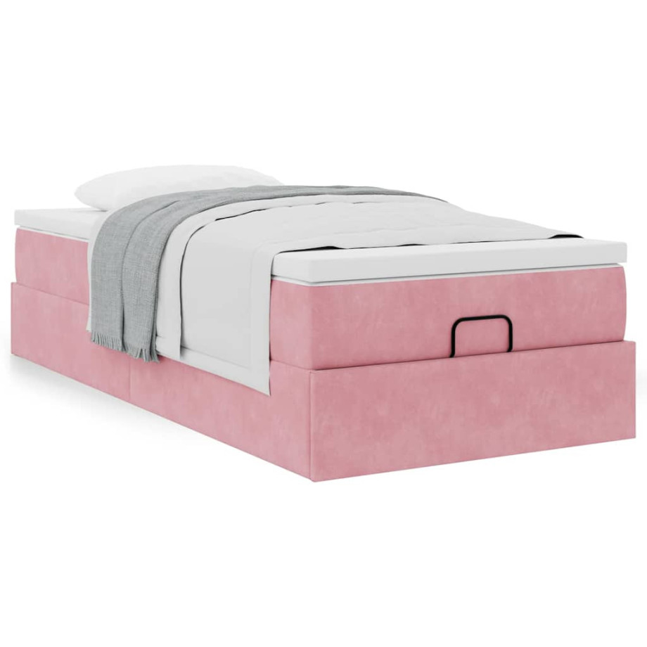 vidaXL Bedframe met matras 80x200cm fluweel roze afbeelding 1