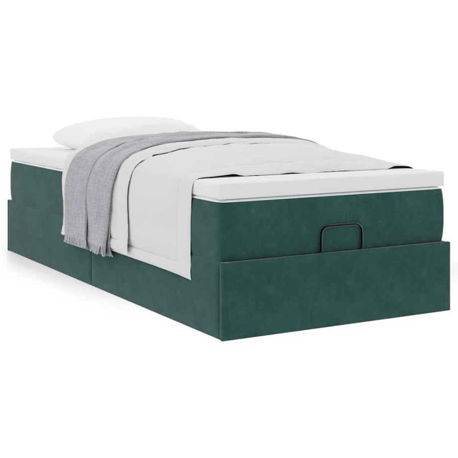 vidaXL Bedframe met matras 90x190cm fluweel donkergroen afbeelding 1