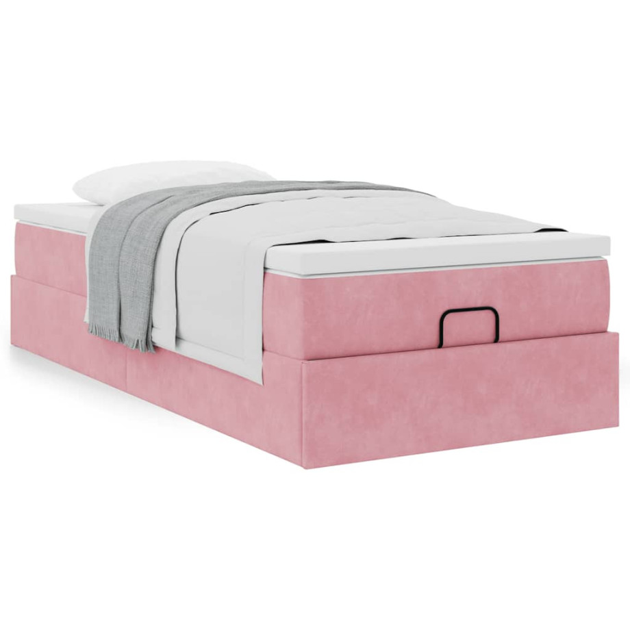 vidaXL Bedframe met matras 90x190cm fluweel roze afbeelding 1