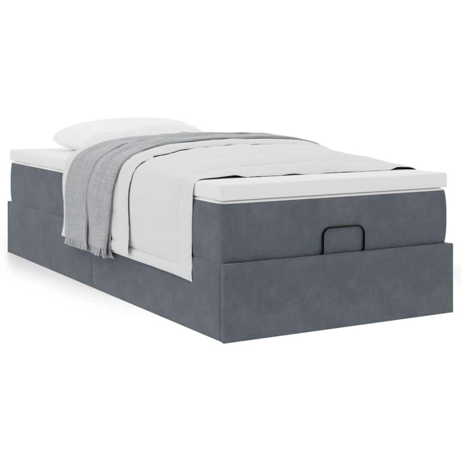 vidaXL Bedframe met matras 90x200cm fluweel donkergrijs afbeelding 1