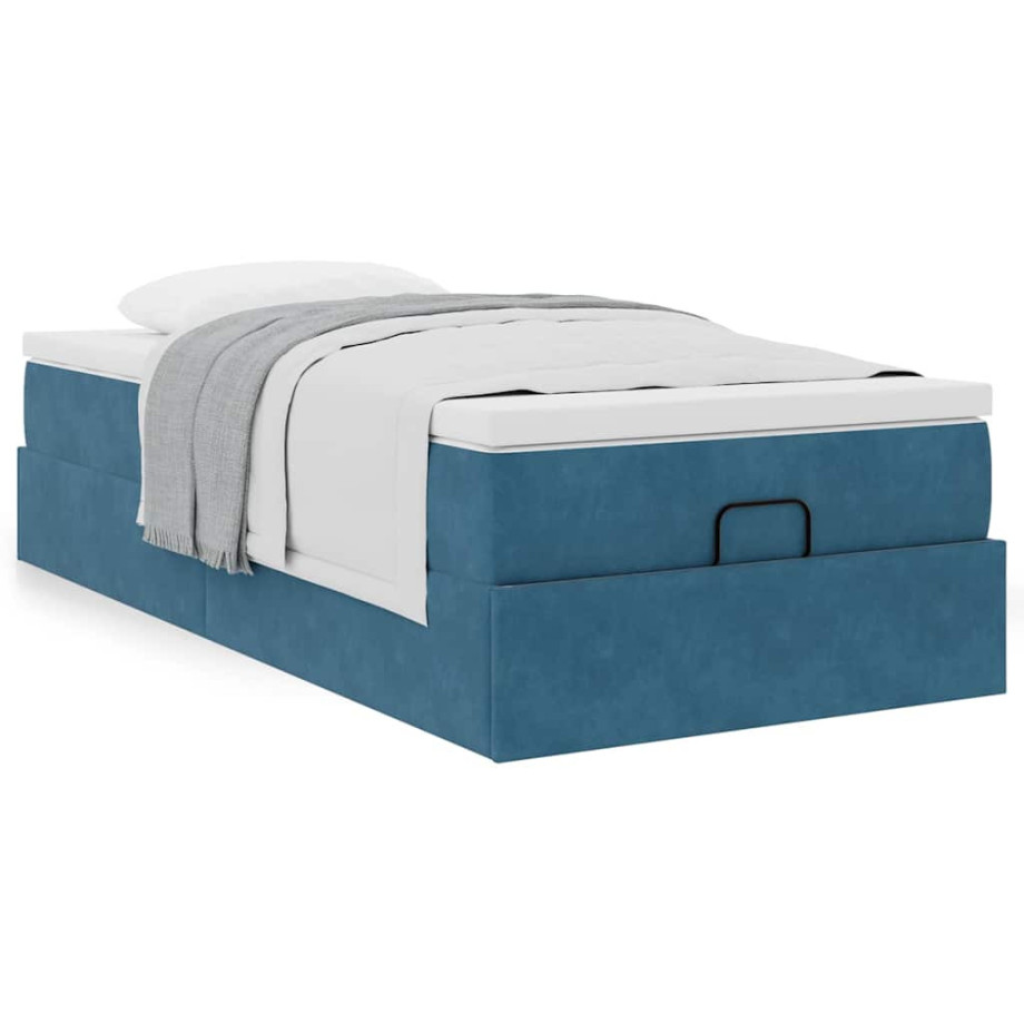 vidaXL Bedframe met matras 90x200cm fluweel donkerblauw afbeelding 1