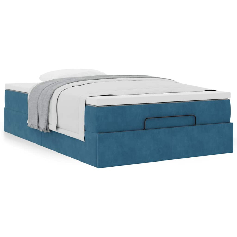 vidaXL Bedframe met matras 120x190 cm fluweel donkerblauw vidaXL Bedframe met matras 120x190 cm fluweel donkerblauw afbeelding 1