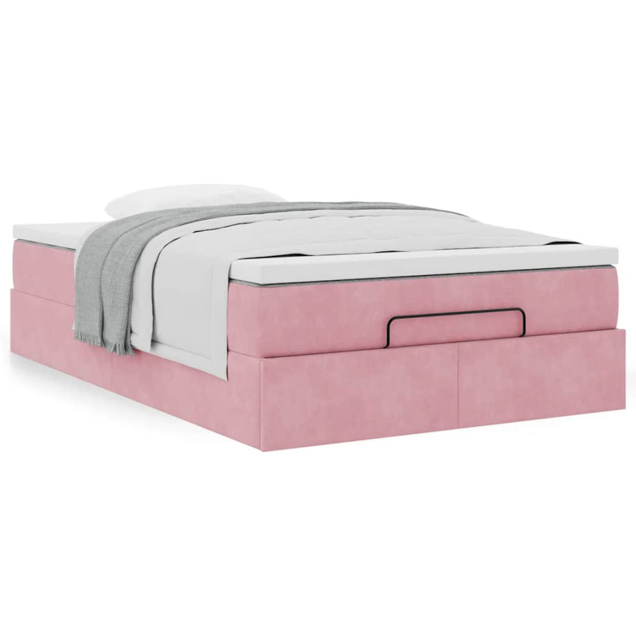 vidaXL Bedframe met matras 120x190 cm fluweel roze afbeelding 1