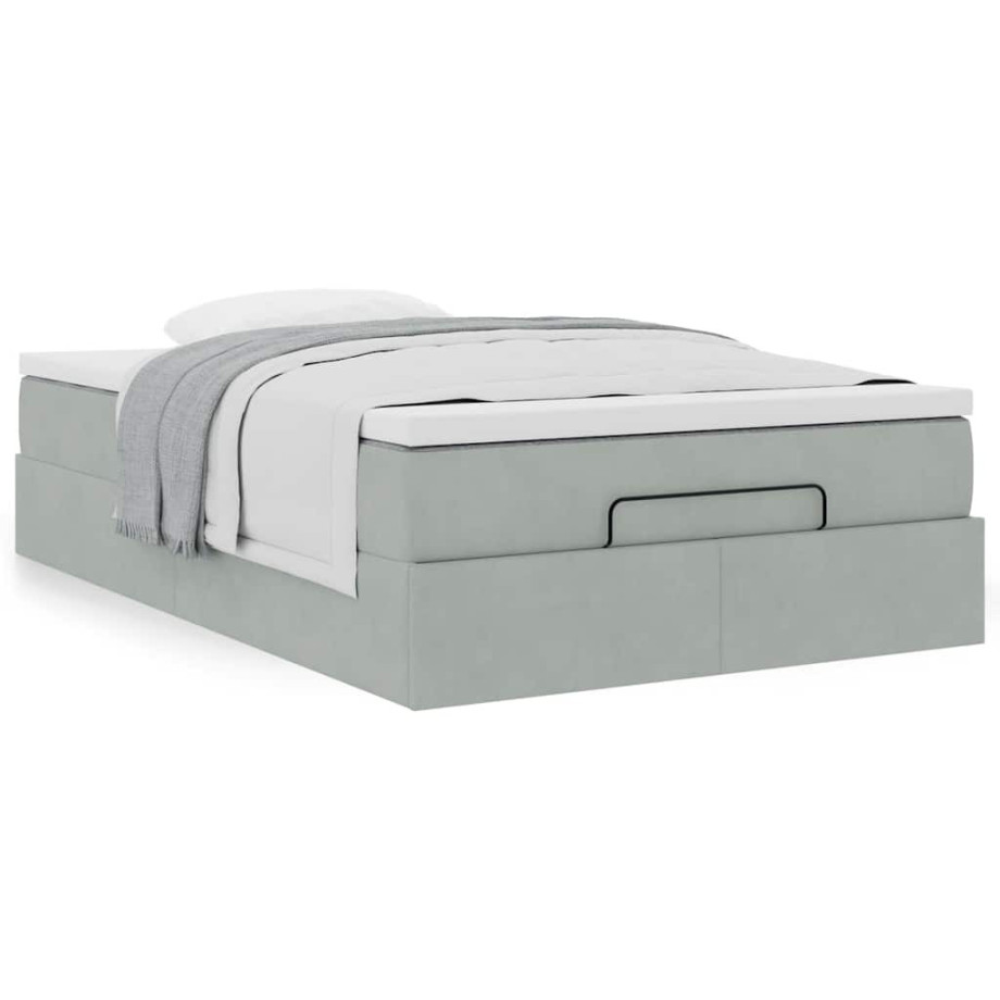 vidaXL Ottoman bed met matras 120x200 cm fluweel lichtgrijs vidaXL Ottoman bed met matras 120x200 cm fluweel lichtgrijs afbeelding 1