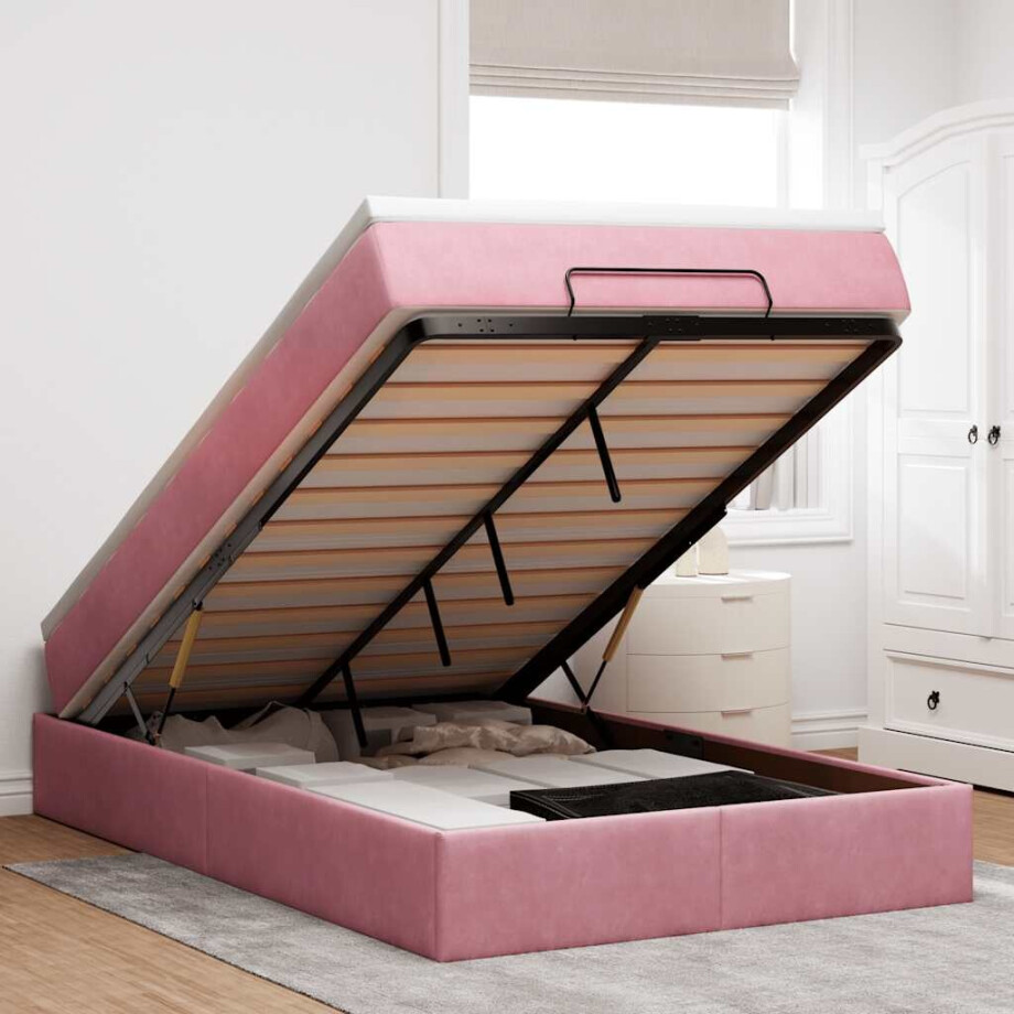 vidaXL Ottoman bed met matras 120x200cm fluweel roze afbeelding 1