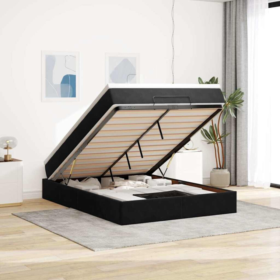 vidaXL Ottoman bed met matras 140x200cm fluweel zwart afbeelding 1