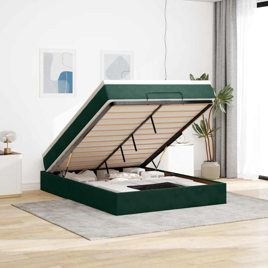 vidaXL Ottoman bed met matras 140x200cm fluweel donkergroen afbeelding 1