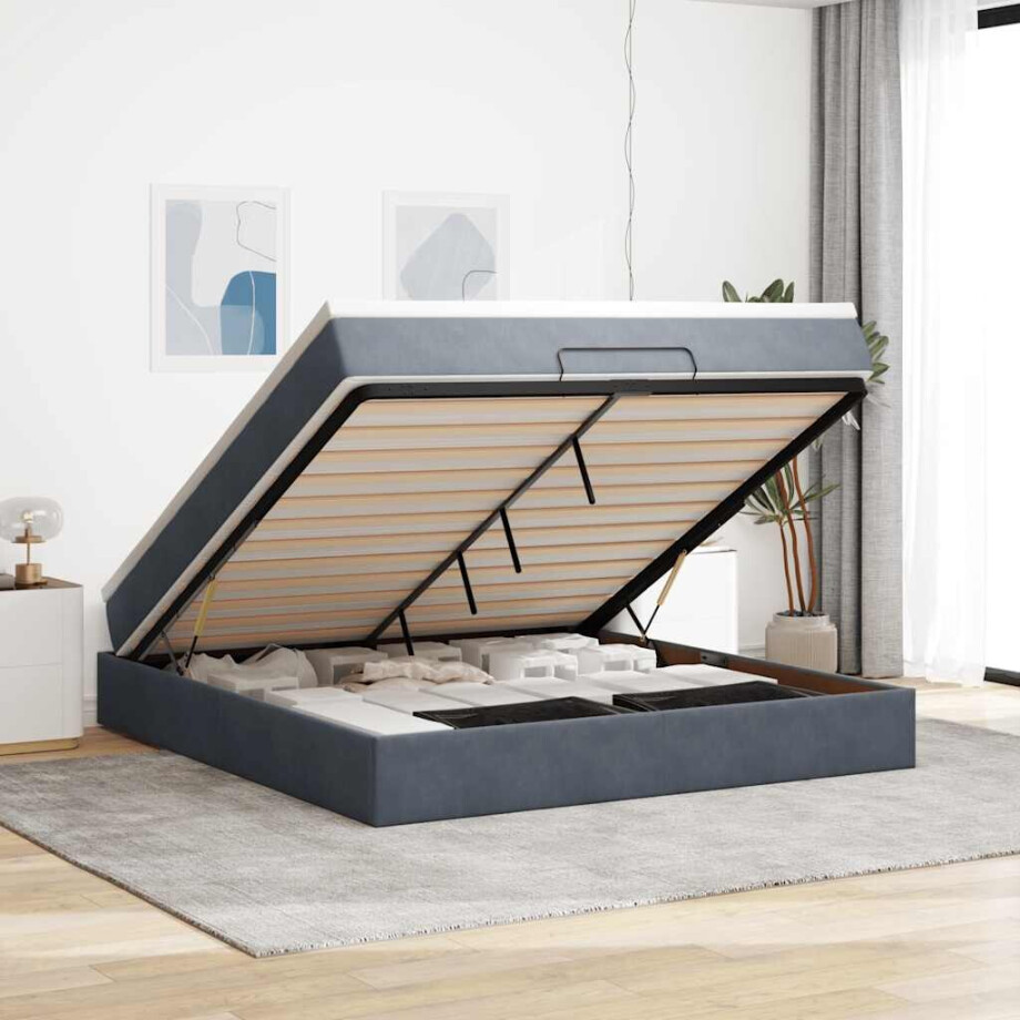 vidaXL Ottoman bed met matras 160x200cm fluweel donkergrijs afbeelding 1