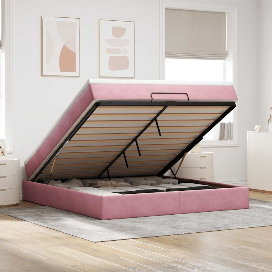 vidaXL Ottoman bed met matras 160x200cm fluweel roze afbeelding 1
