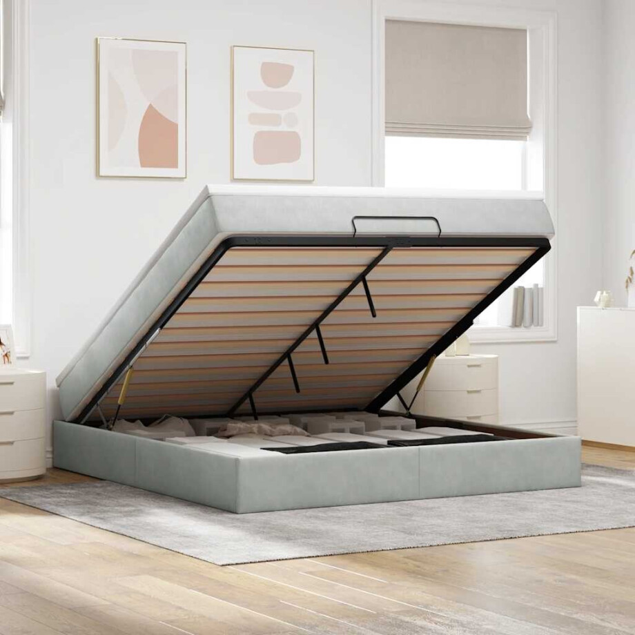 vidaXL Ottoman bed met matras 180x200cm fluweel lichtgrijs afbeelding 1