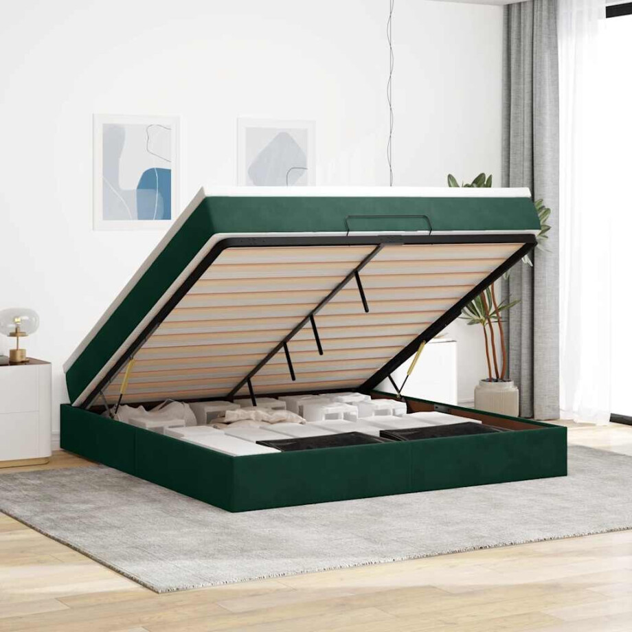 vidaXL Ottoman bed met matras 180x200 cm fluweel donkergroen afbeelding 1