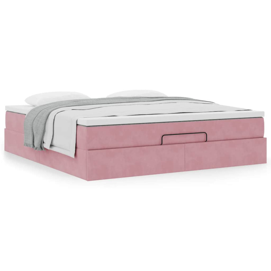 vidaXL Bedframe met matras 180x200 cm fluweel roze afbeelding 1