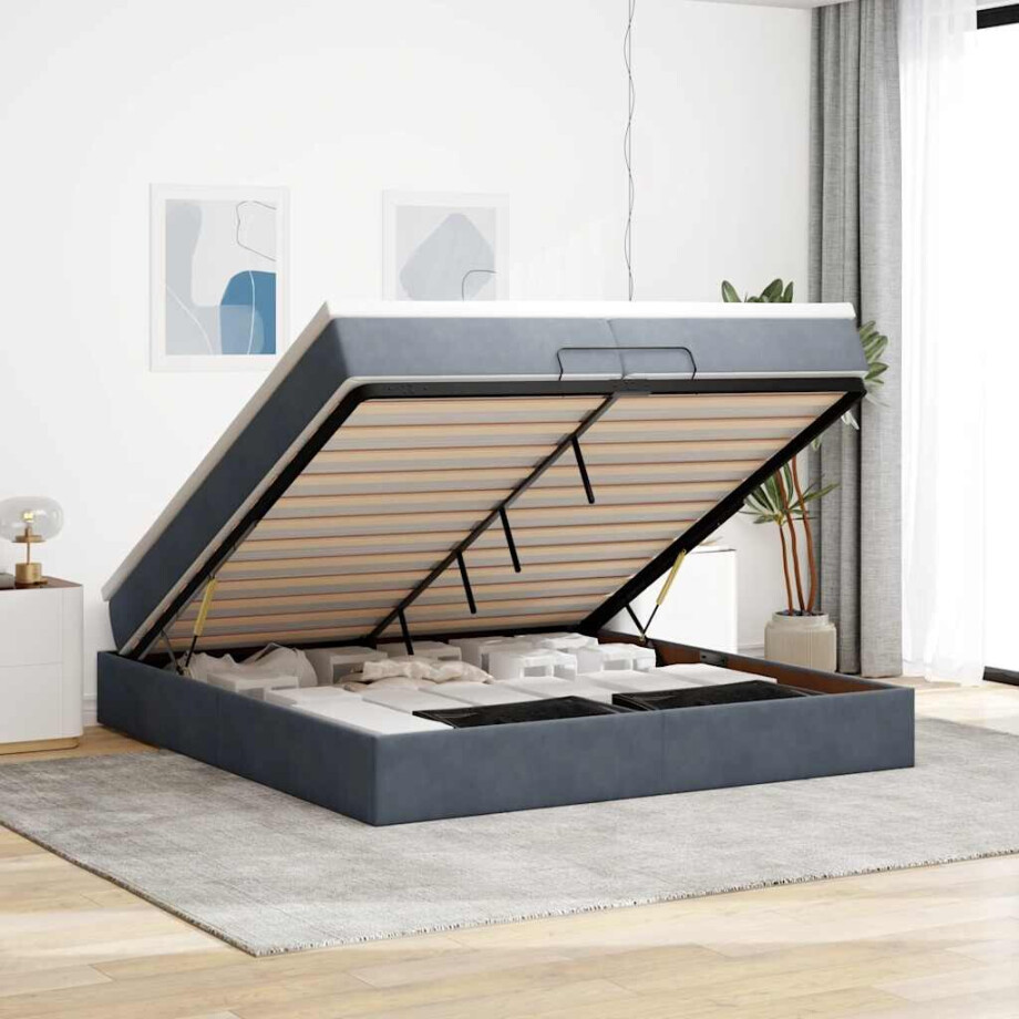 vidaXL Ottoman bed met matrassen 200x200cm fluweel donkergrijs vidaXL Ottoman bed met matrassen 200x200cm fluweel donkergrijs afbeelding 1