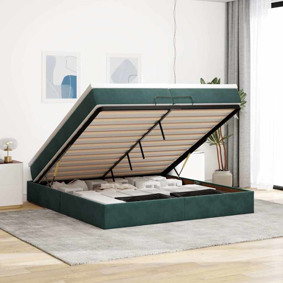vidaXL Ottoman bed met matrassen 200x200cm fluweel donkergroen afbeelding 1