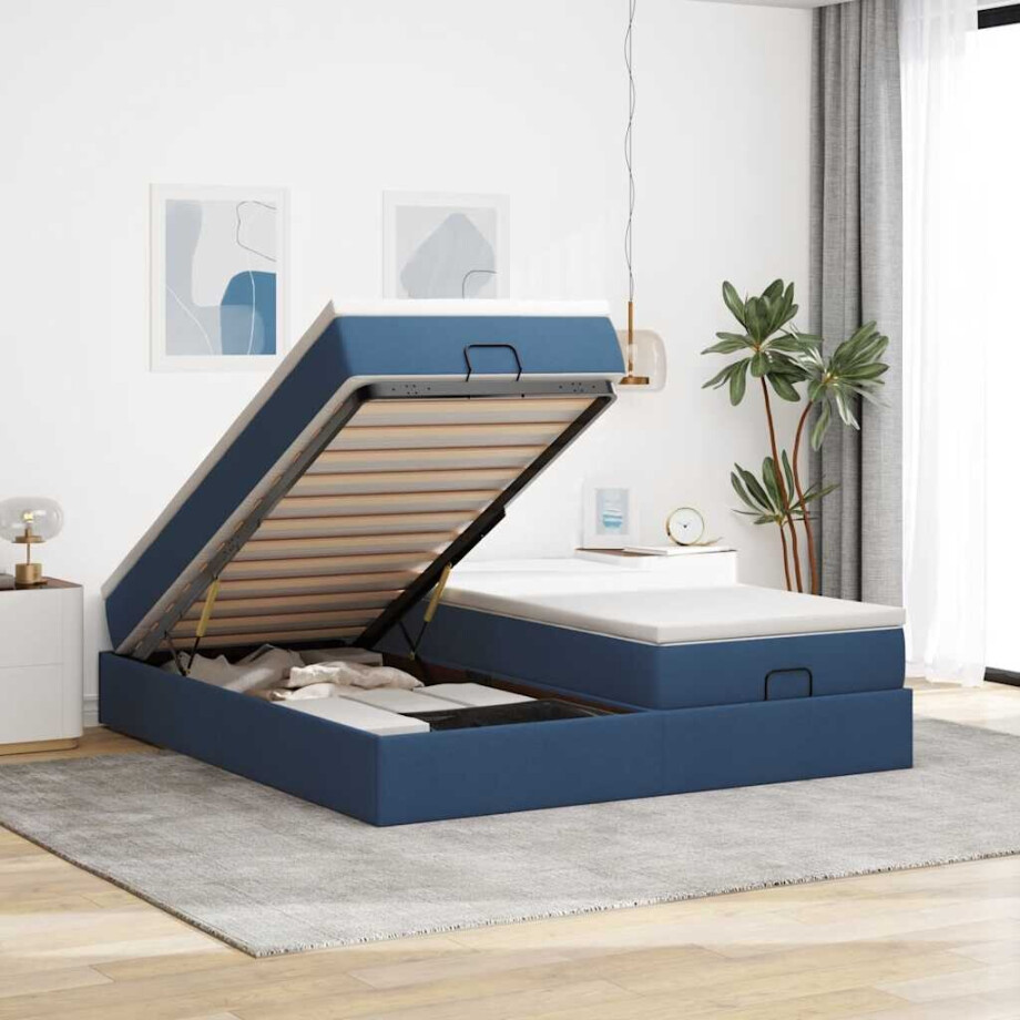 vidaXL Ottoman bed met matrassen 160x200cm stof blauw afbeelding 1