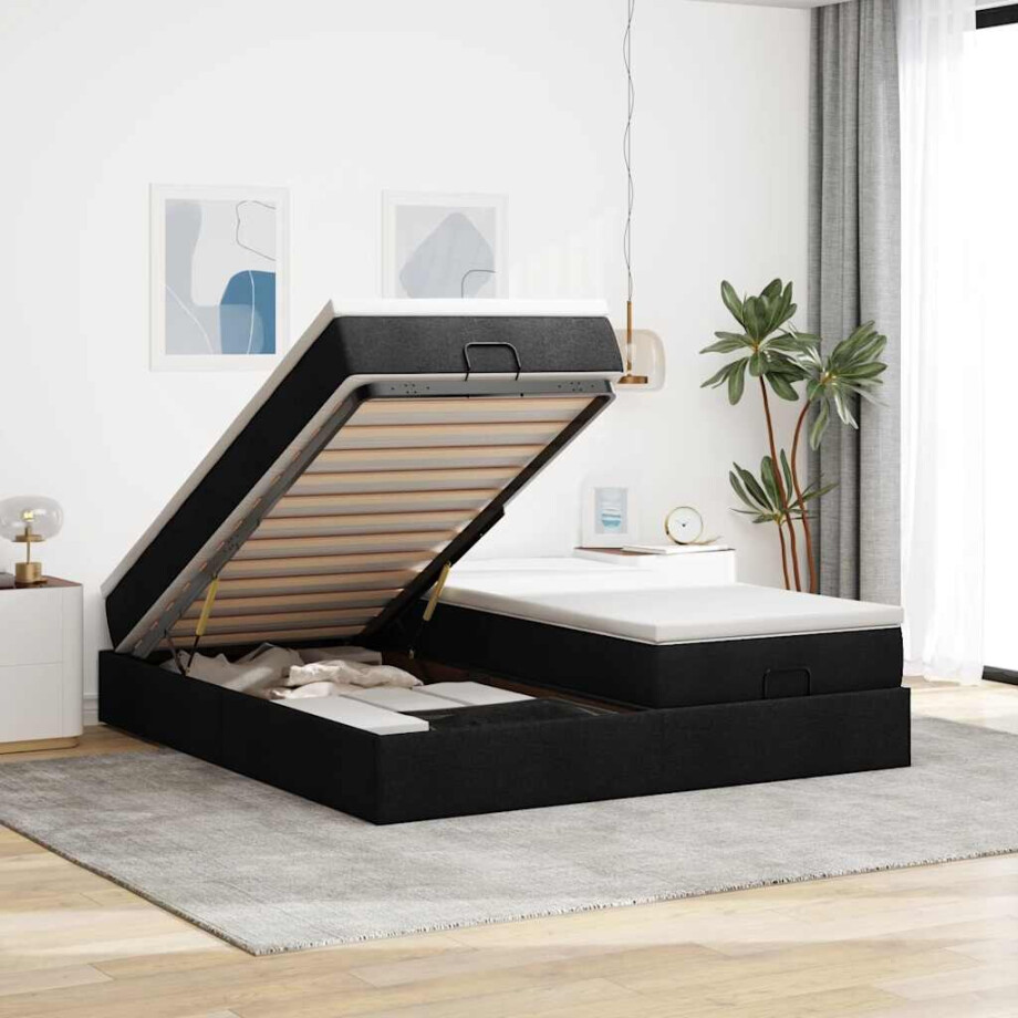 vidaXL Ottoman bed met matrassen 200x200cm stof zwart vidaXL Ottoman bed met matrassen 200x200cm stof zwart afbeelding 1