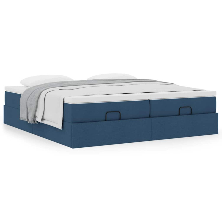 vidaXL Bedframe met matrassen 200x200cm stof blauw afbeelding 1