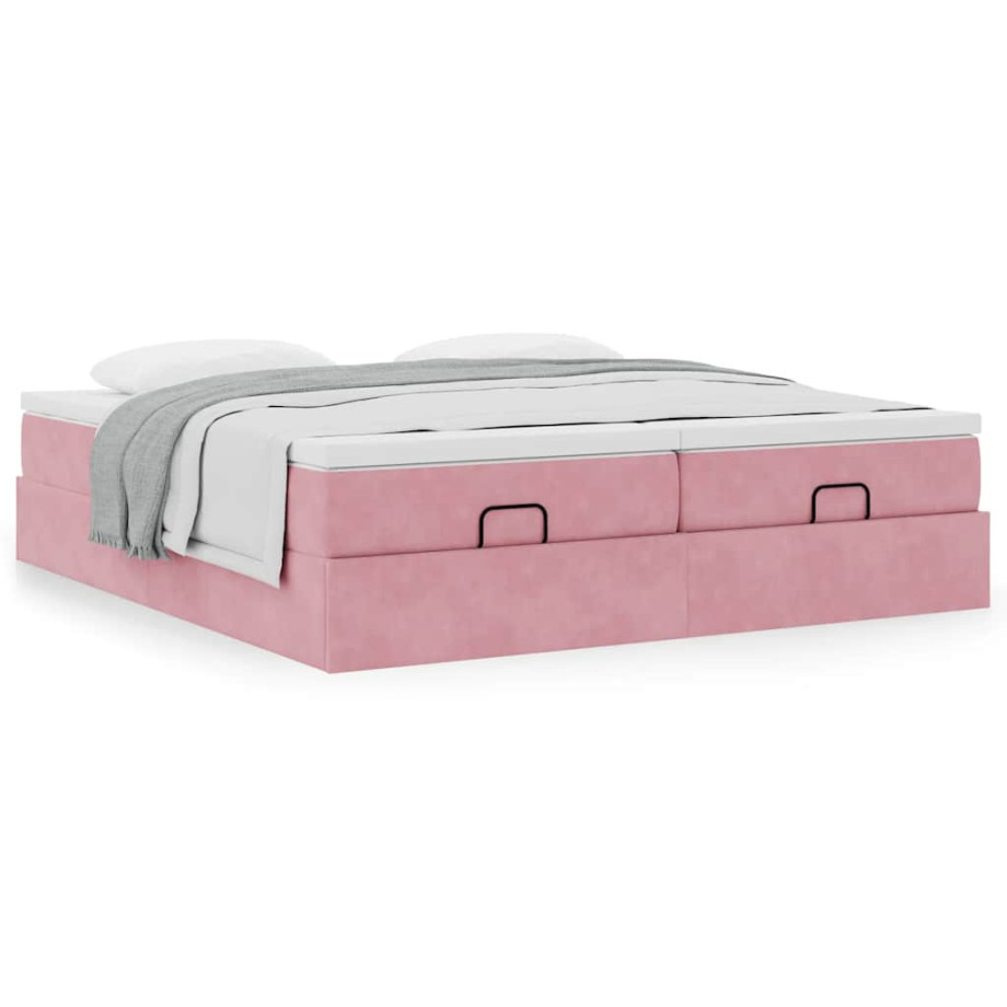 vidaXL Bedframe met matrassen 160x200cm fluweel roze afbeelding 1