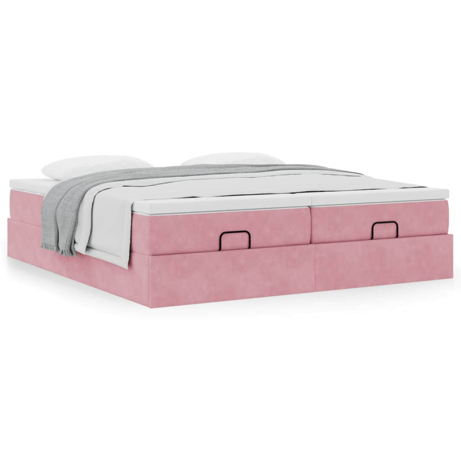 vidaXL Bedframe met matrassen 180x200cm fluweel roze afbeelding 1