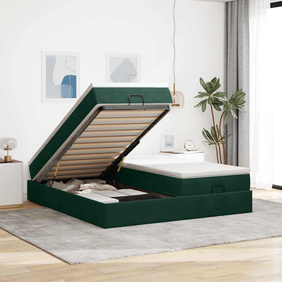 vidaXL Ottoman bed met matrassen 200x200cm fluweel donkergroen afbeelding 1