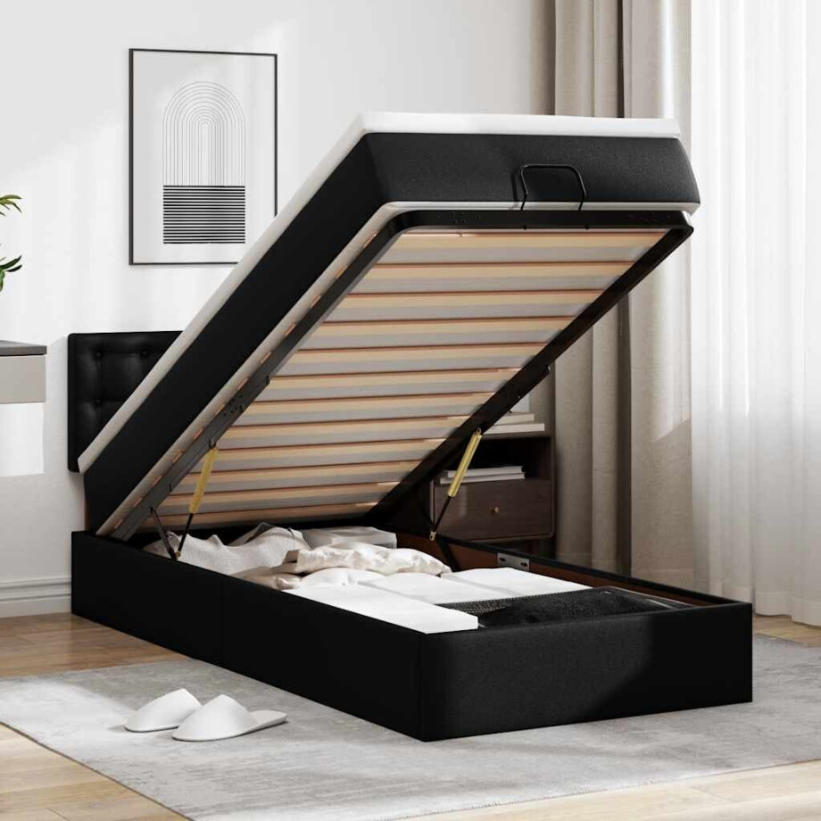 vidaXL Ottomaanse bed met matras 80x200cm kunstleer zwart afbeelding 1