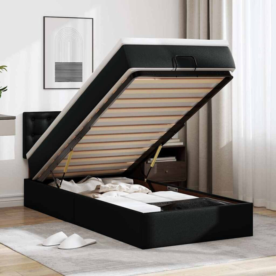 vidaXL Ottomaanse bed met matras 90x190cm kunstleer zwart afbeelding 1