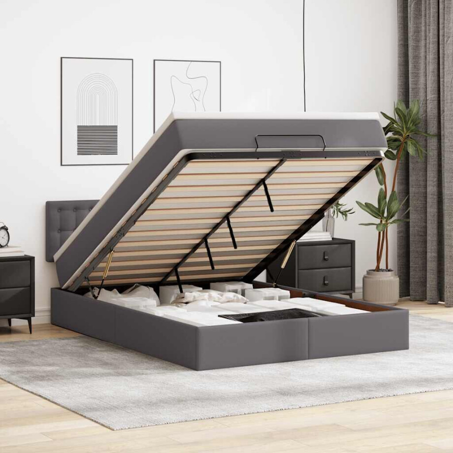 vidaXL Ottoman bed met matras 140x190cm kunstleer grijs vidaXL Ottoman bed met matras 140x190cm kunstleer grijs afbeelding 1