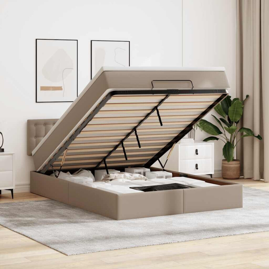 vidaXL Ottoman bed met matras 140x200cm kunstleer cappuccinokleurig afbeelding 1