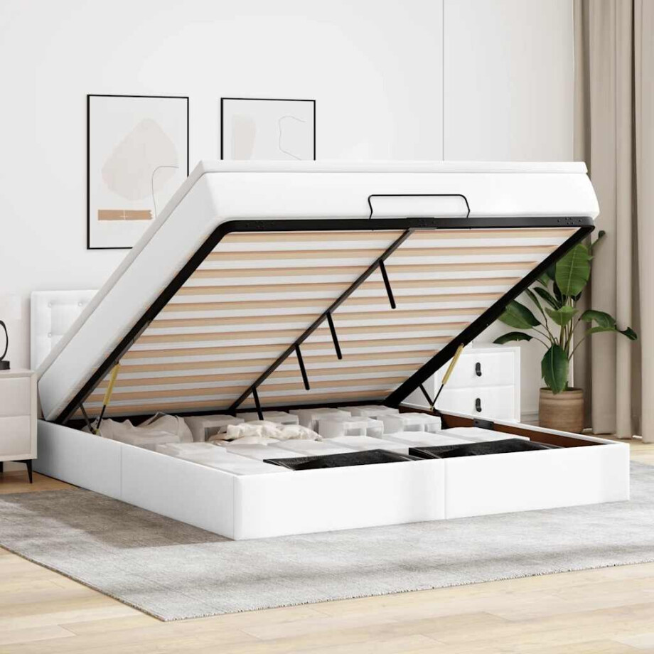 vidaXL Ottoman bed met matras 160x200cm kunstleer wit vidaXL Ottoman bed met matras 160x200cm kunstleer wit afbeelding 1