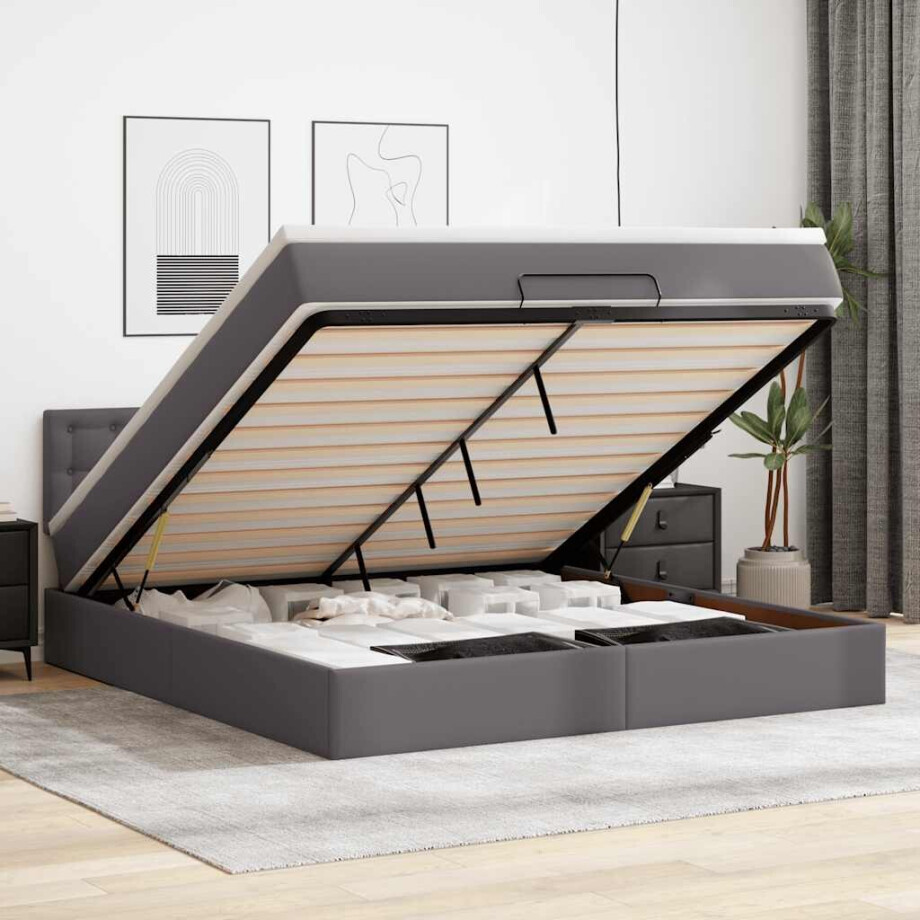 vidaXL Ottoman bed met matras 160x200cm kunstleer grijs afbeelding 1